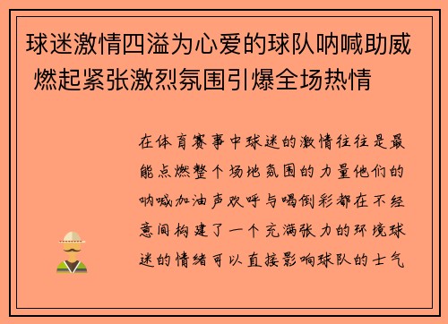 球迷激情四溢为心爱的球队呐喊助威 燃起紧张激烈氛围引爆全场热情